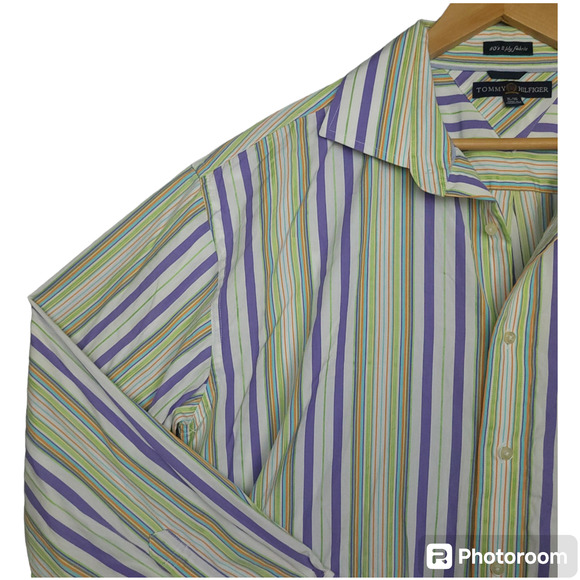 Vintage 90s Tommy Hilfiger Men's Long Sleeve Button-Up Shirt XL 80's 2 Ply - Picture 4 of 16